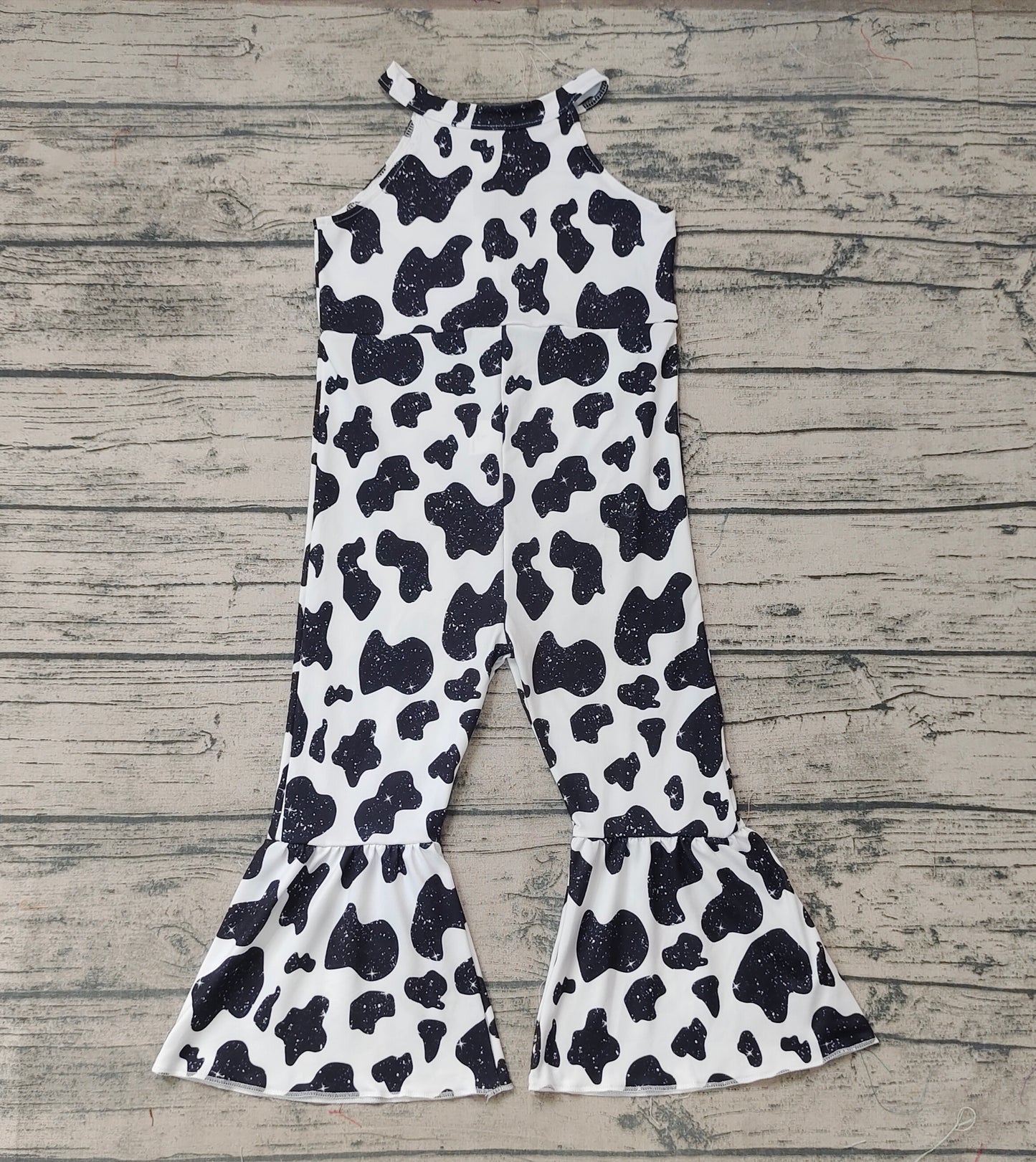 Baby Girls Black White Western Cow Print Jumpsuits