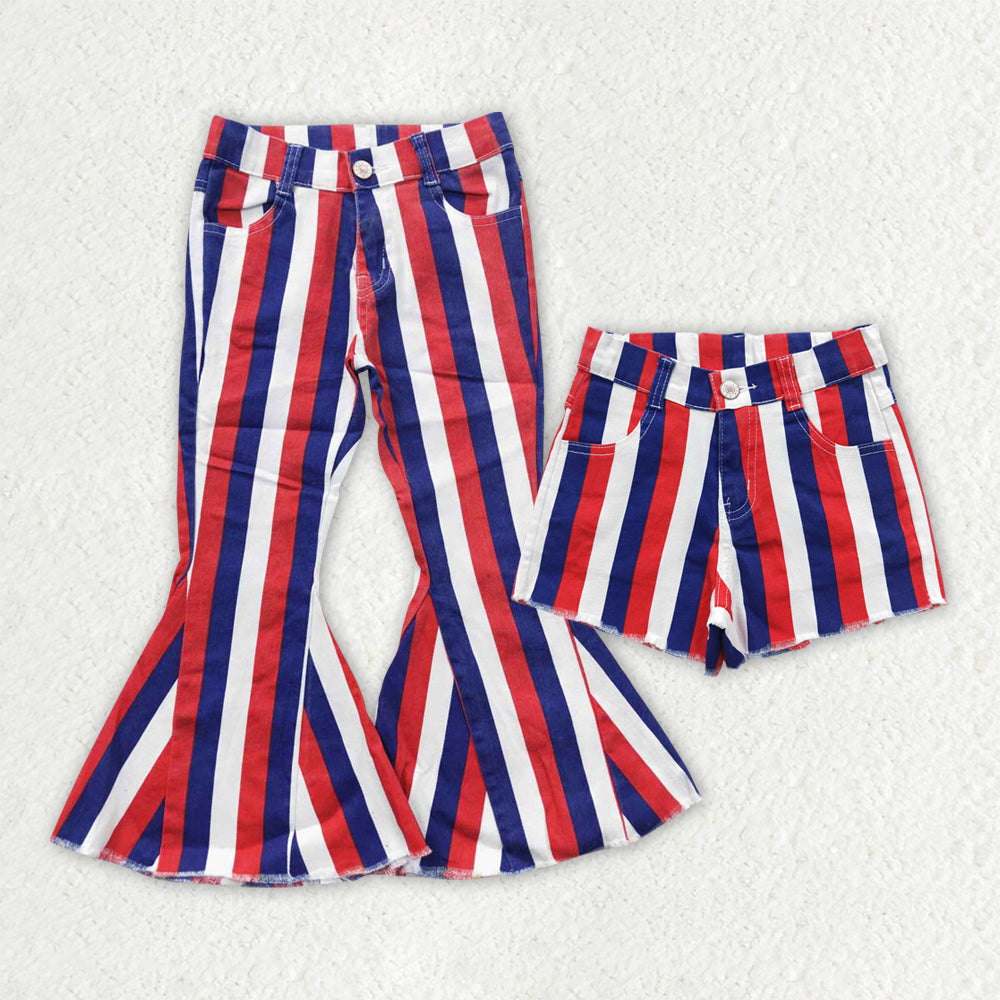 Sibling Baby Girls 4th Of July Stripe Denim Jeans Shorts