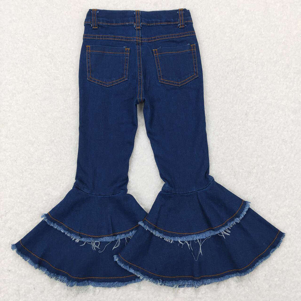 Baby Girls Navy Double ruffle denim pants Jeans