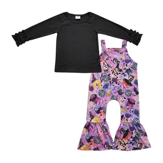 Baby Girls Black Shirt Halloween 2pcs Overall Clothes Sets