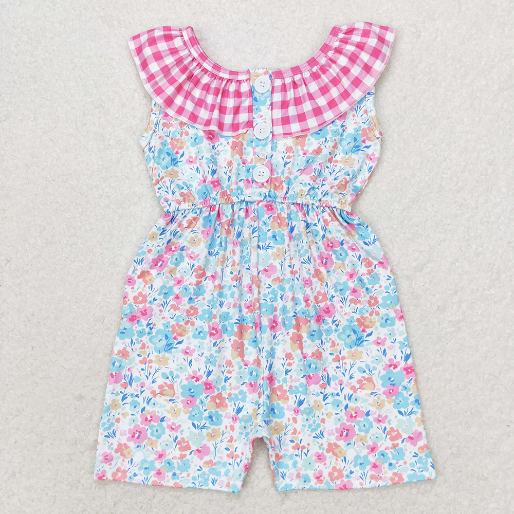 Baby Girls Pink Blue Floral Pockets Shorts Jumpsuits