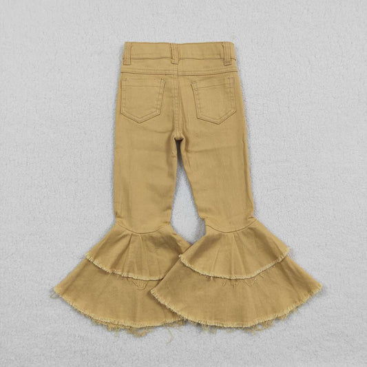 Baby Girls Khaki Double Ruffle Denim Jeans Unicorm Pants