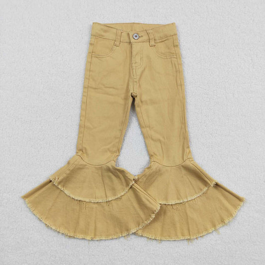 Baby Girls Khaki Double Ruffle Denim Jeans Unicorm Pants