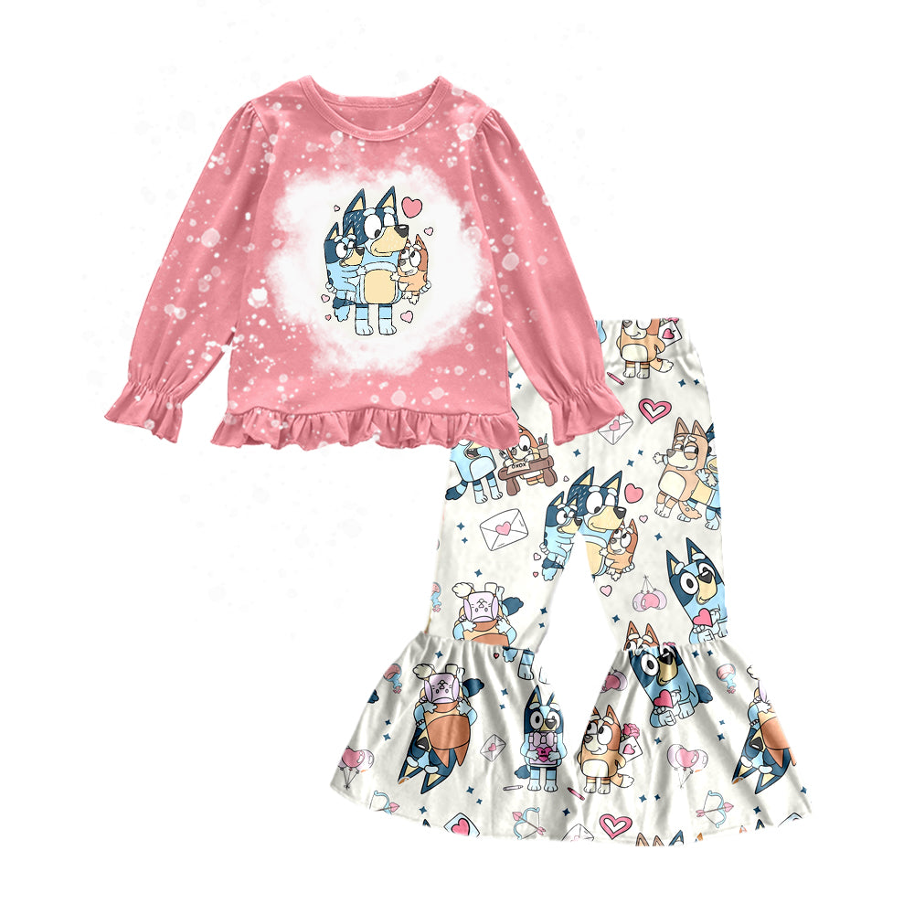 Baby Girls Valentines Dogs Top Bell Pants Outfits Sets preorder(moq 5)