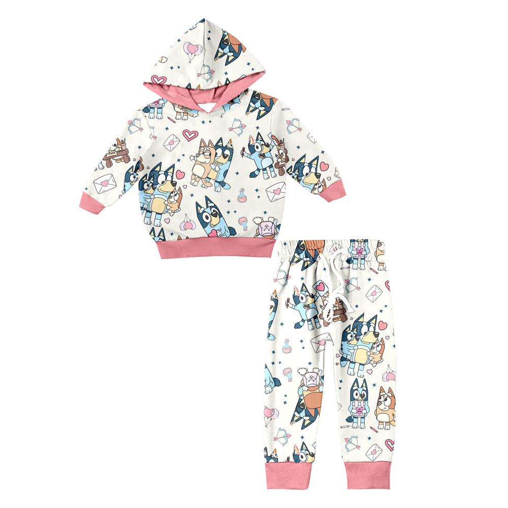 Baby Girls Valentines Dogs Hooded Top Pants Outfits Sets preorder(moq 5)