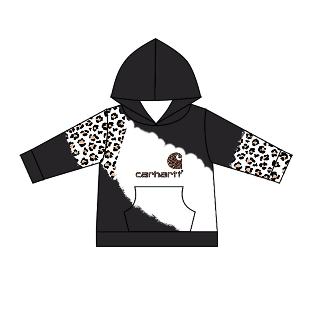 Baby Kids Black Leopard Hooded Long Sleeve Pullover Shirt Tops preorder(moq 5)