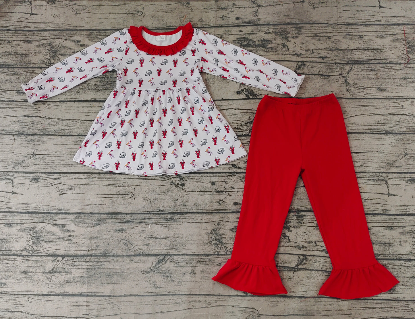 Baby Girls Christmas Crawfish Tunic Ruffle Pants Clothes Sets