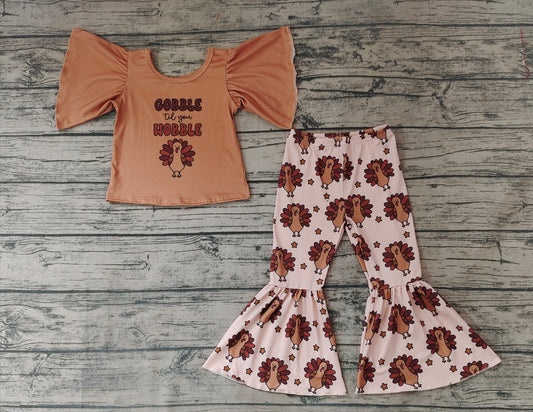 Baby Girls Gobble Turkey Thanksgiving Bell Pants Clothes Sets