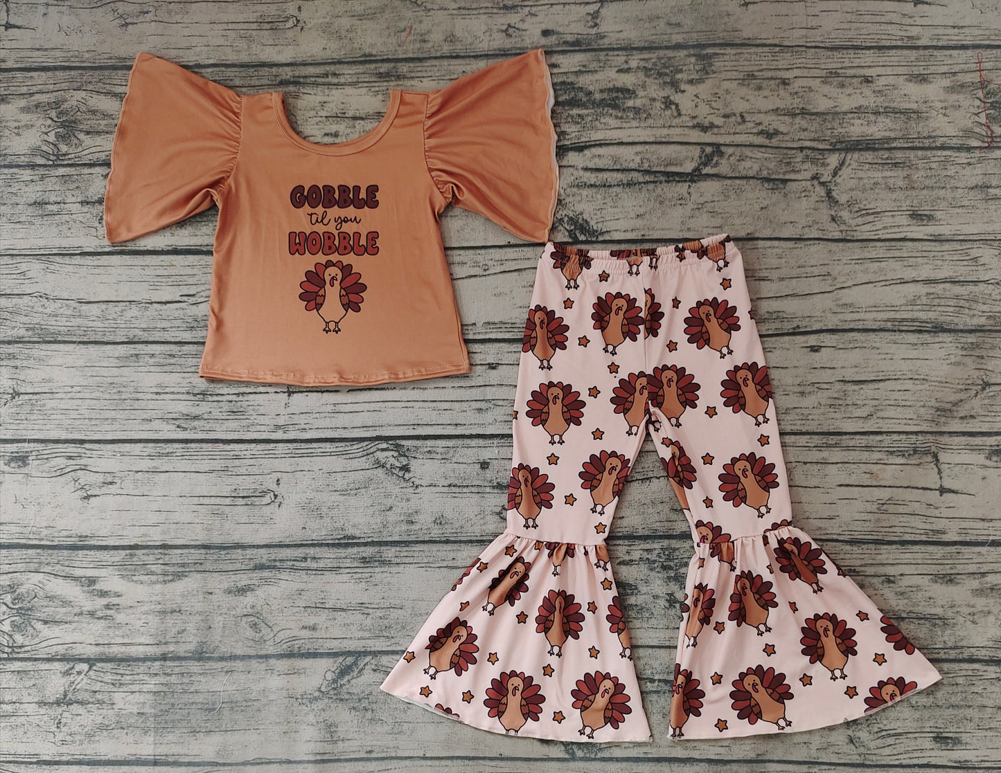 Baby Girls Gobble Turkey Thanksgiving Bell Pants Clothes Sets