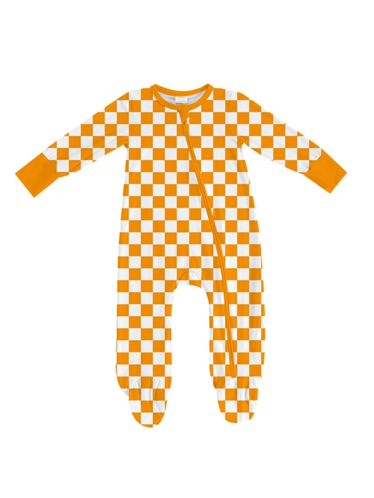 Baby Girls Long Sleeve Orange Checkered Rompers preorder(moq 5)