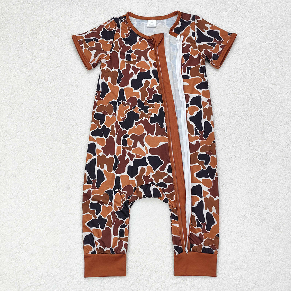 Baby Infant Boys Bright Camo Zip Bamboo Rompers