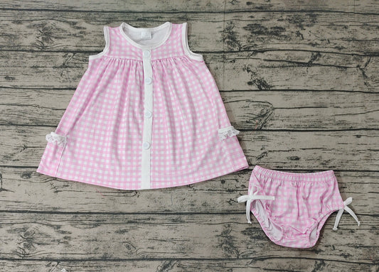 Baby Girls Pink Checkered Tunic Top Bummies Clothes Sets