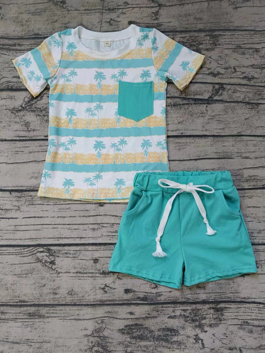 Baby Boys Tree Pocket Tee Shirt Blue Shorts Clothes Sets preorder (moq 5)