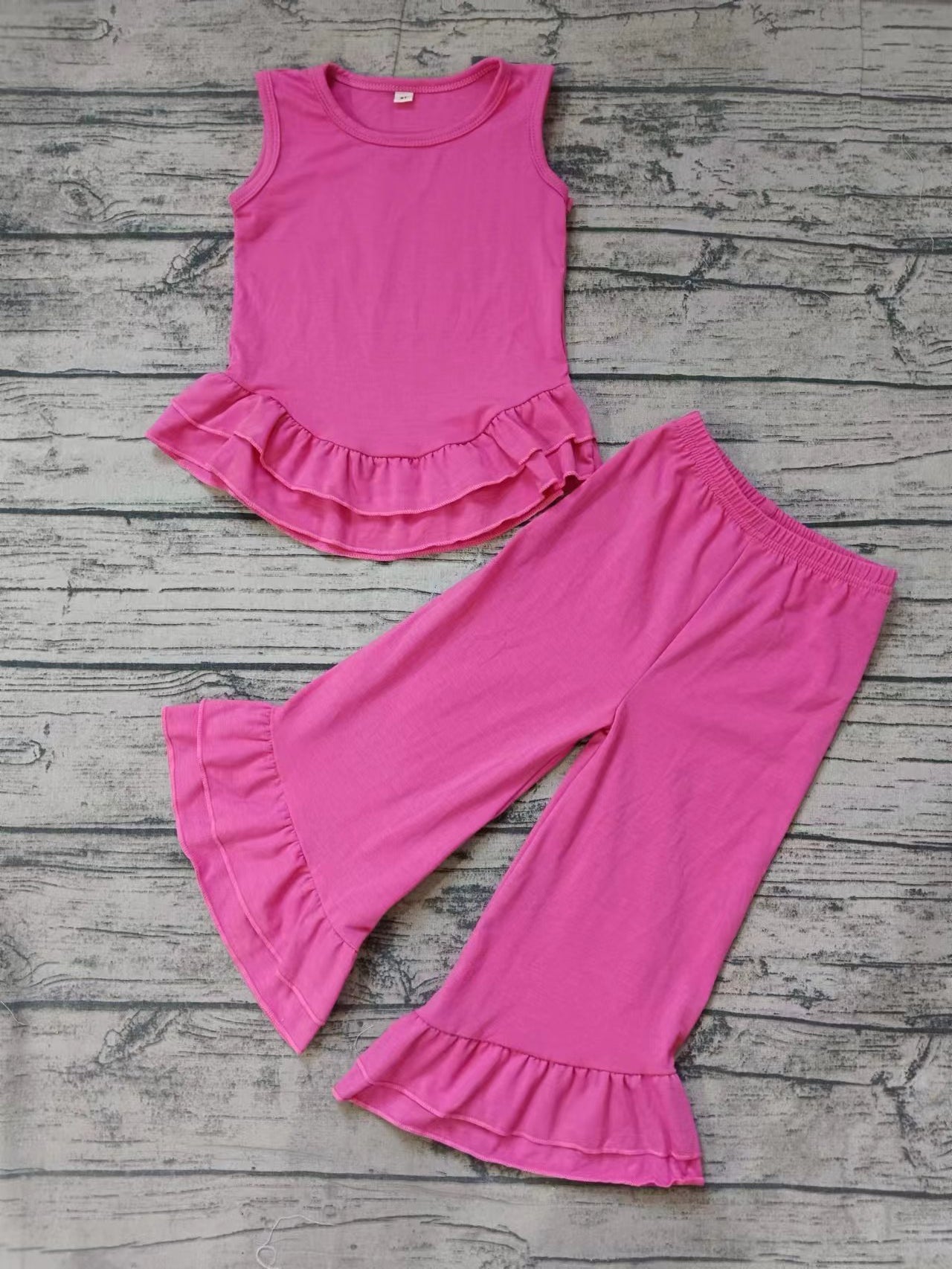 Baby Girls Hotpink Sleeveless Top Ruffle Bell Pants Clothing Sets Preorder(moq 5)