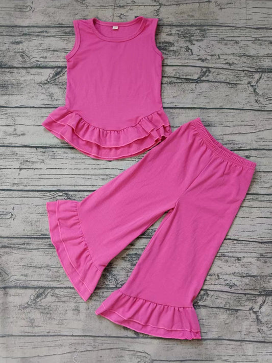Baby Girls Hotpink Sleeveless Top Ruffle Bell Pants Clothing Sets Preorder(moq 5)