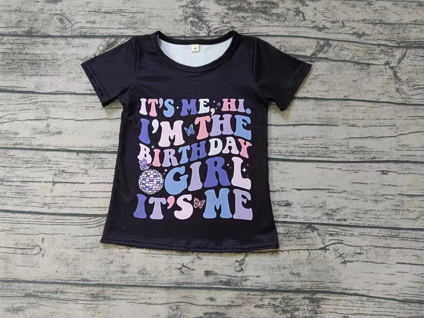 Baby Girls Western Short Sleeve Black Birthday Girl Shirts Tops Preorder(moq 5)