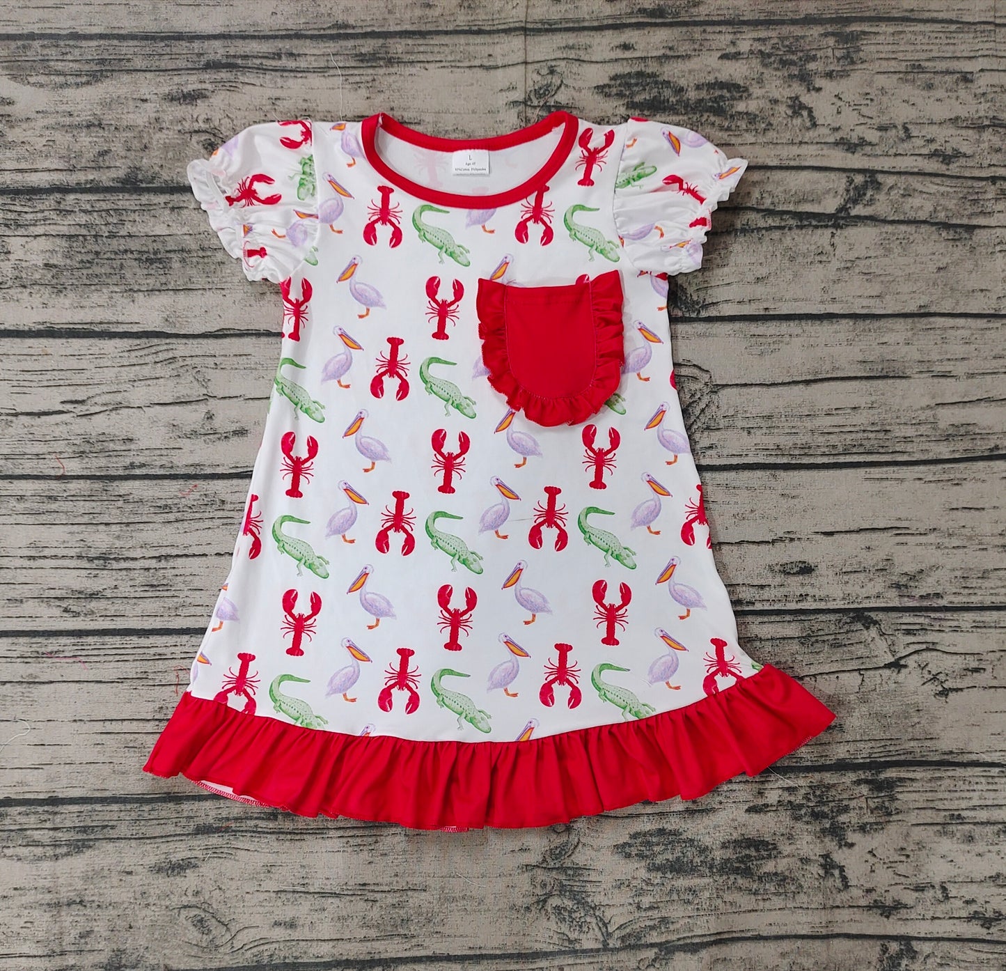 Baby Girls Red Ruffle Crawfish Short Sleeve Knee Length Dresses