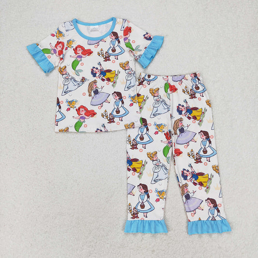 Baby Girls Mermaid Cartoon Tee Shirts Top Ruffle Pants Pajamas Clothes Sets