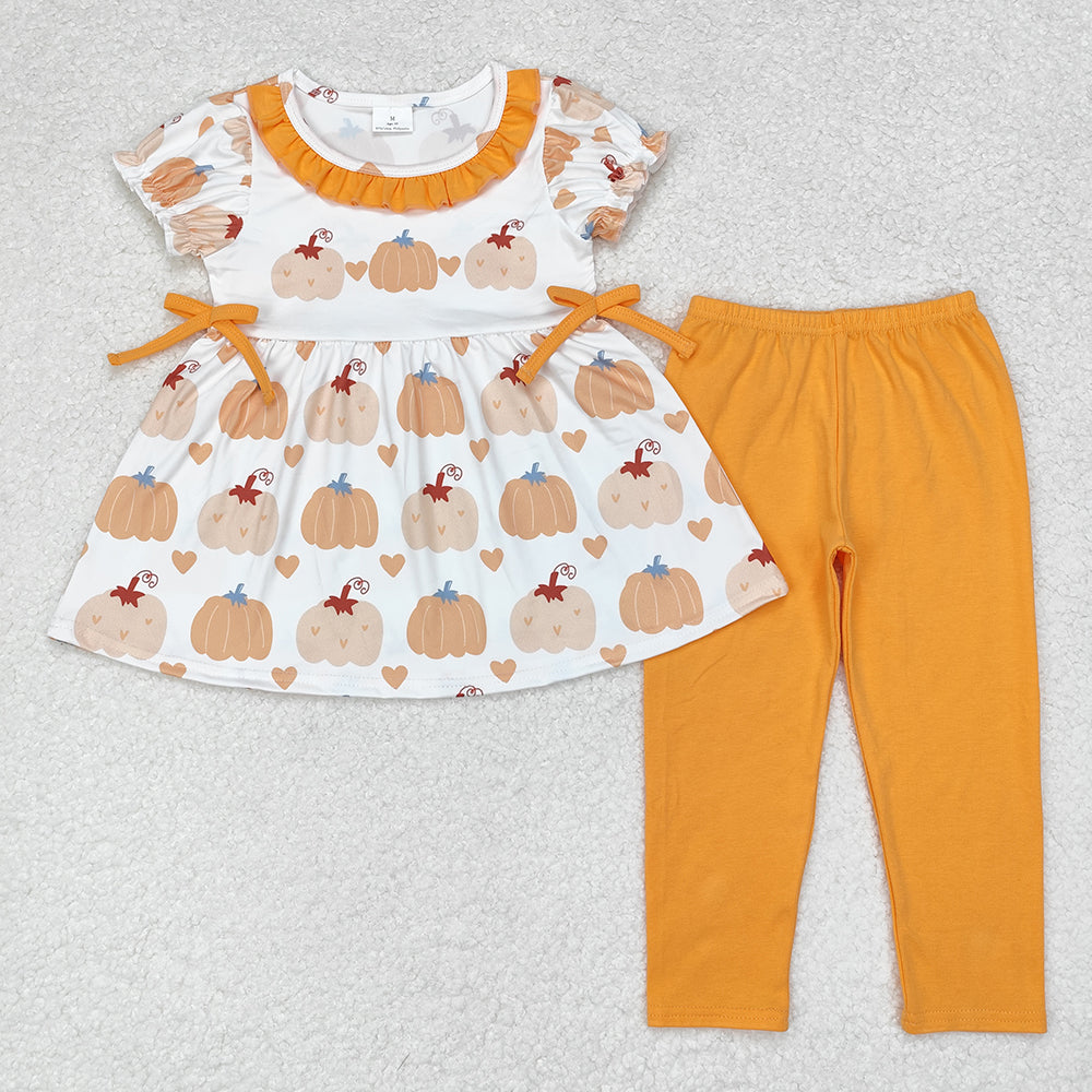 Baby Girls Short Sleeve Pumpkin Tunic Legging Clothes Sets