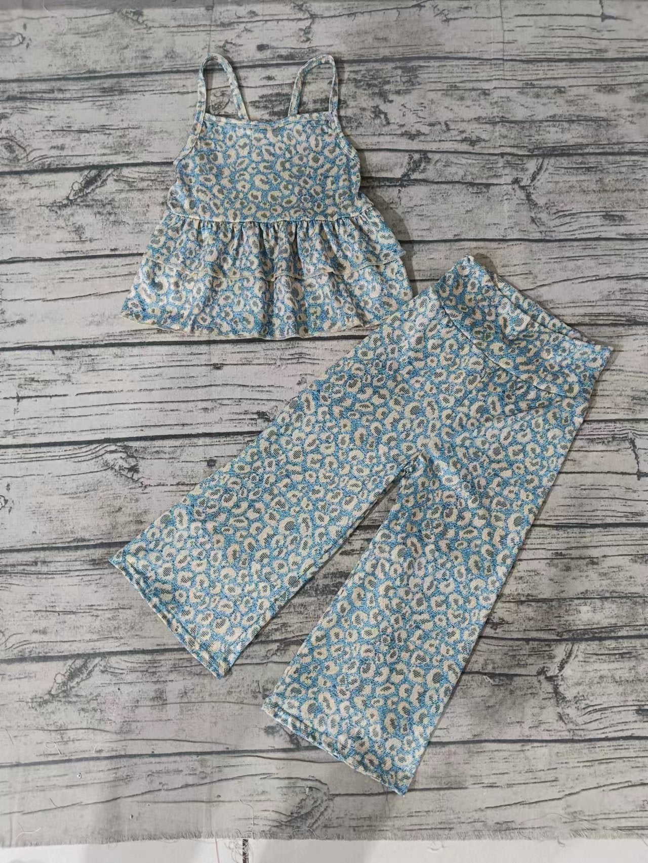 Baby Girls Leopard Ruffle Top Big Leg Pants Clothing Sets Preorder(moq 5)