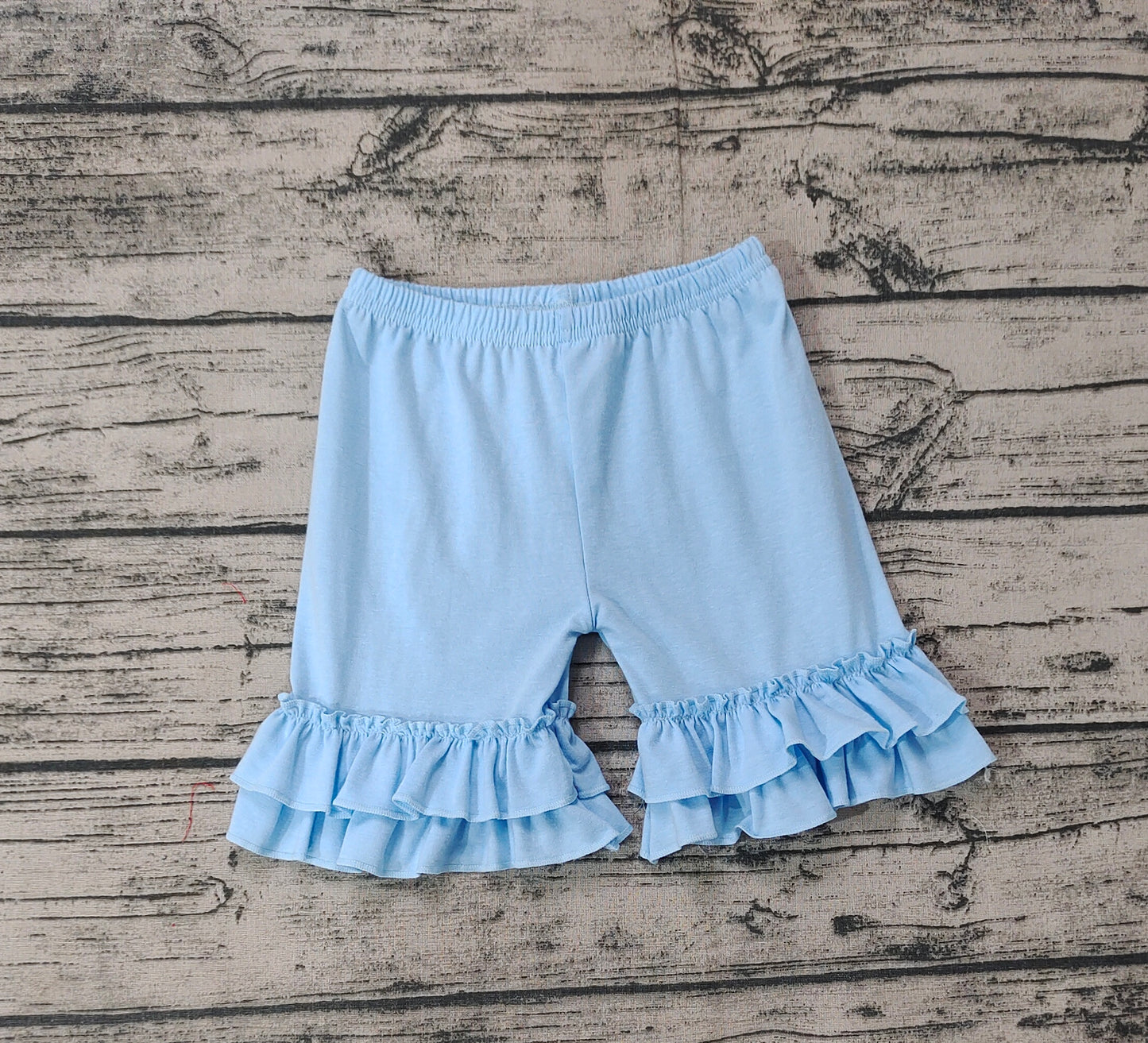 Baby Girls Summer Light Blue Cotton Double Ruffle Shorts