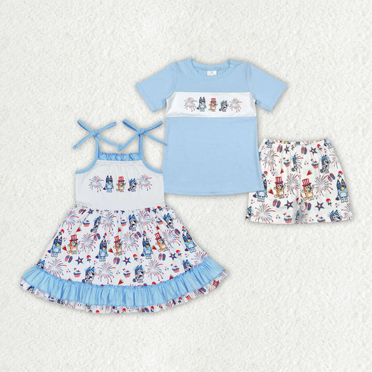 Baby Girls 4th Of July Dog Sibling Dresses Sets