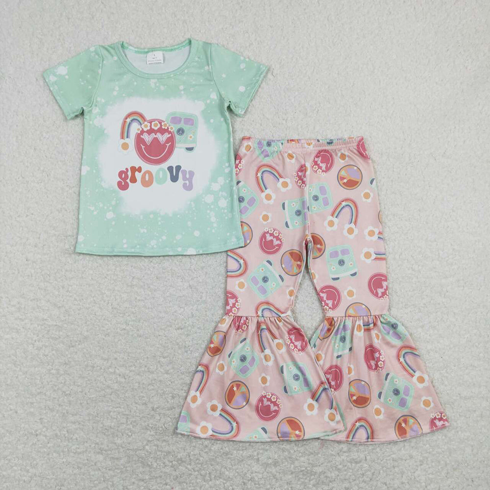 Baby Girls Groovy Car Tee Shirts Bell Pants Outfits Clothes Sets