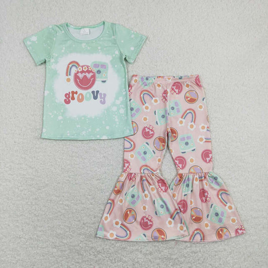 Baby Girls Groovy Car Tee Shirts Bell Pants Outfits Clothes Sets