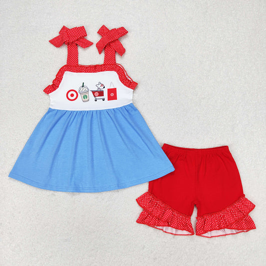 Baby Girls Coffee Cart Straps Tunic Ruffle Shorts Clothes Sets