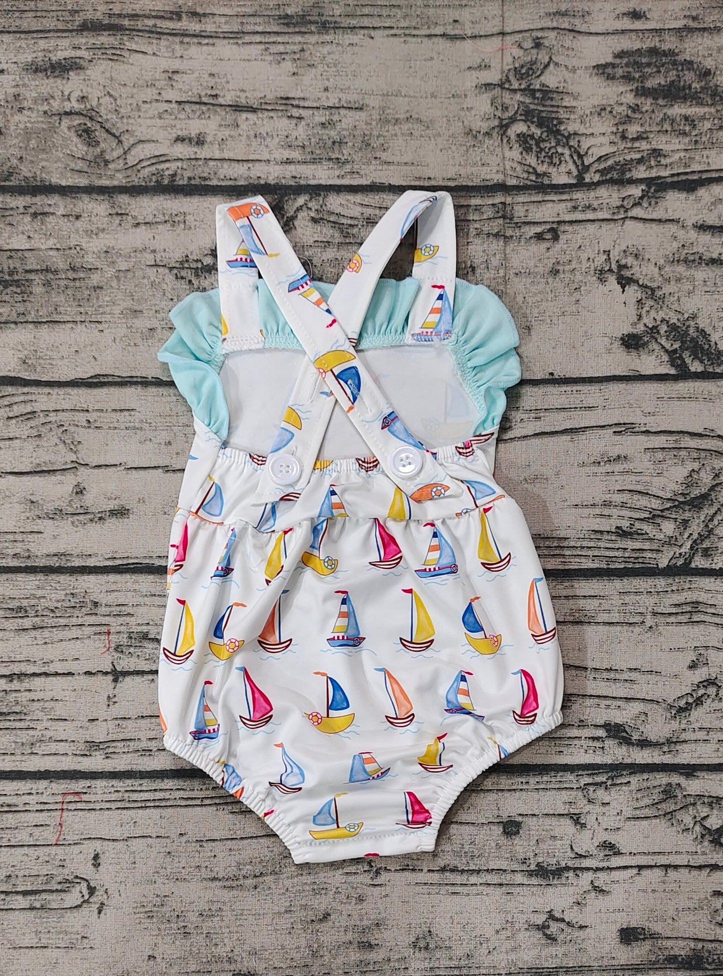 Baby Infant Girls Sailboat Ruffle Straps Summer Rompers