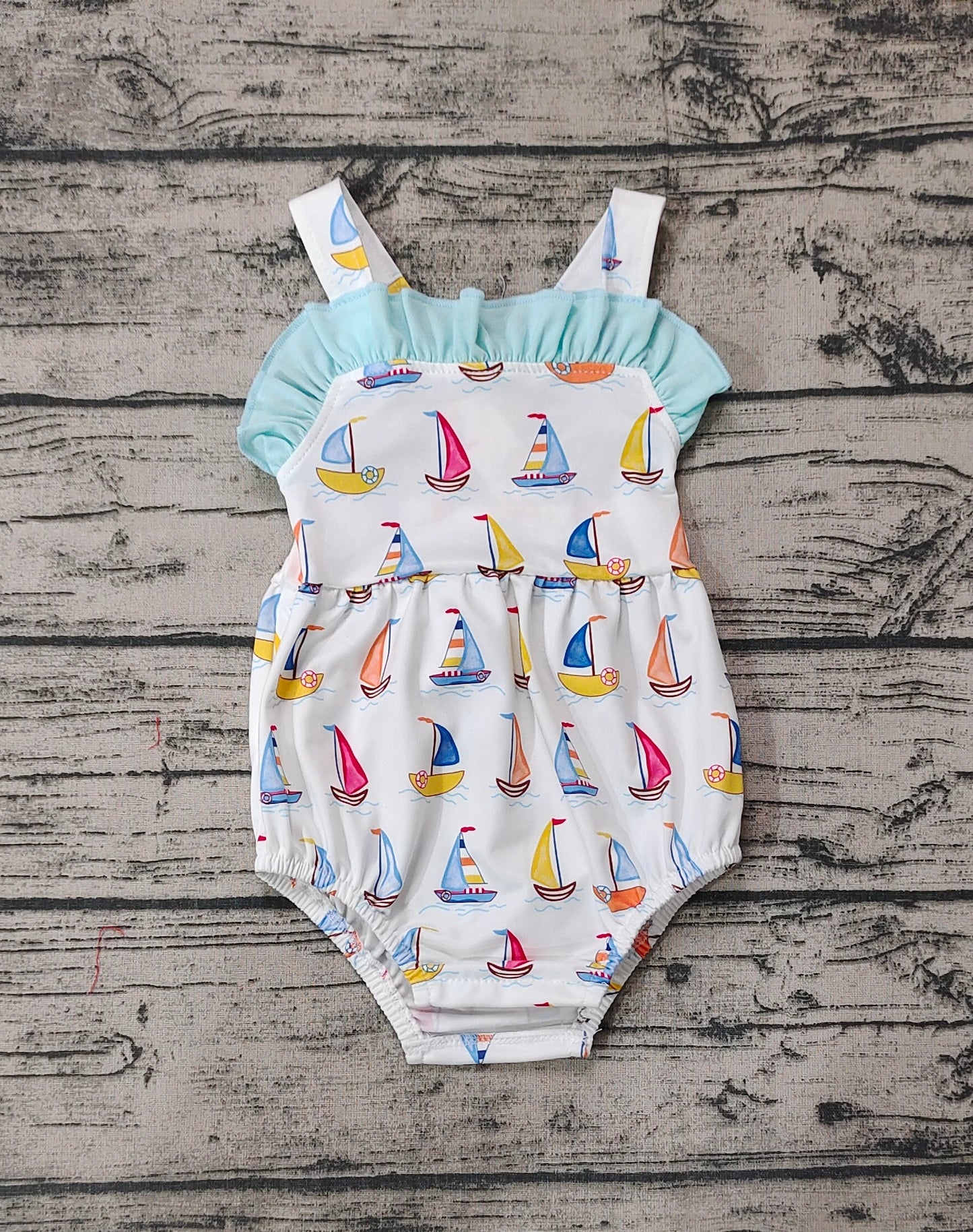Baby Infant Girls Sailboat Ruffle Straps Summer Rompers