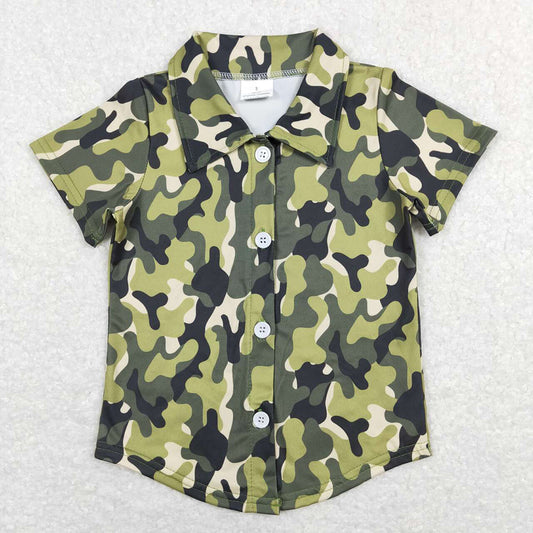 Baby Boys Toddler Green Camo Buttons Tee Shirts Tops