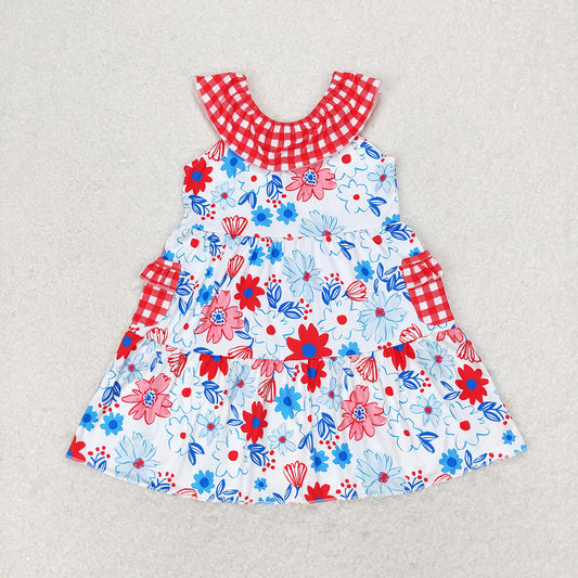 Baby Girls Red Flowers Pockets Knee Length Dresses