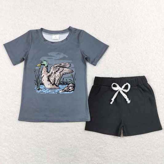 Baby Boys Green Mallard Duck Tee Shirts Black Shorts Summer Clothes Sets