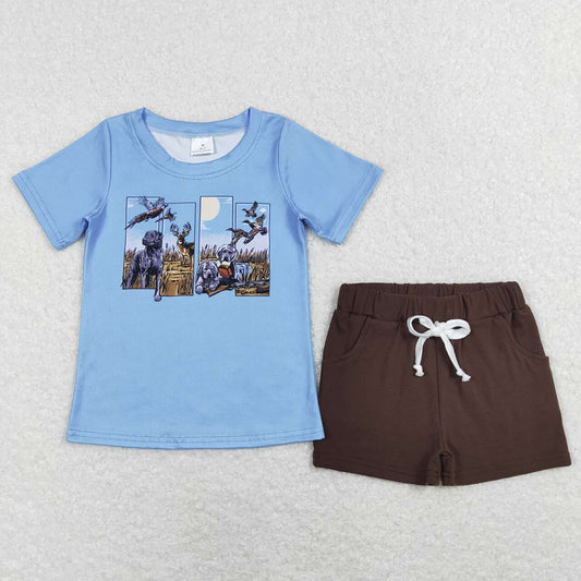 Baby Boys Dog Hunting Duck Tee Shirts Brown Shorts Summer Clothes Sets