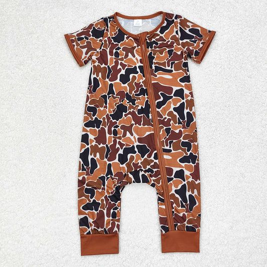 Baby Infant Boys Bright Camo Zip Bamboo Rompers