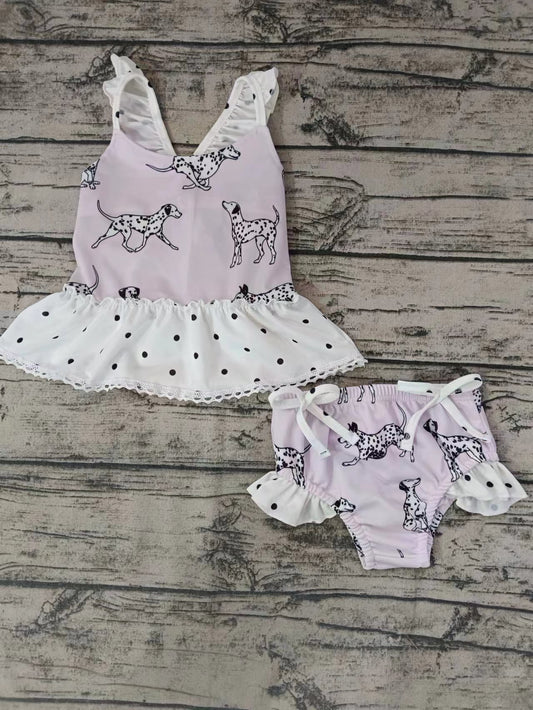 Baby Girls Dogs Ruffle Top Bummie Bows Swimsuits preorder (moq 5)