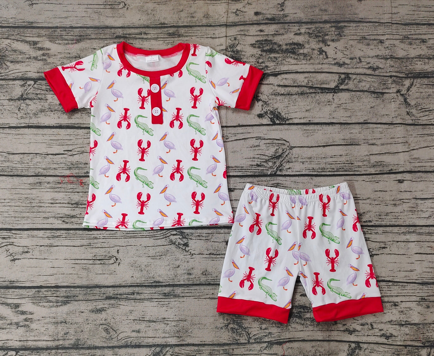 Baby Boys Red Crawfish Shirt Shorts Pajamas Clothes Sets