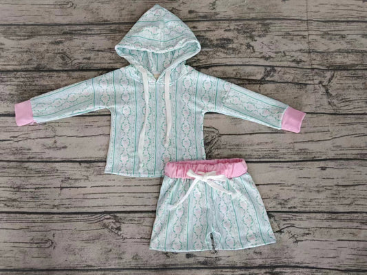 Baby Girls Blue Aztec Hooded Top Shorts Clothes Sets preorder (moq 5)