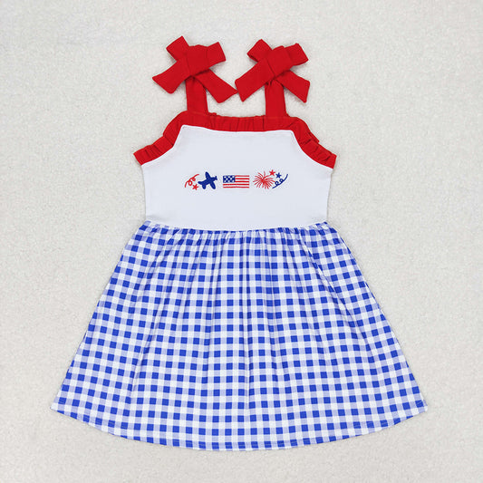 Baby Girls 4th Of July Flag Red Straps Knee Length Dresses