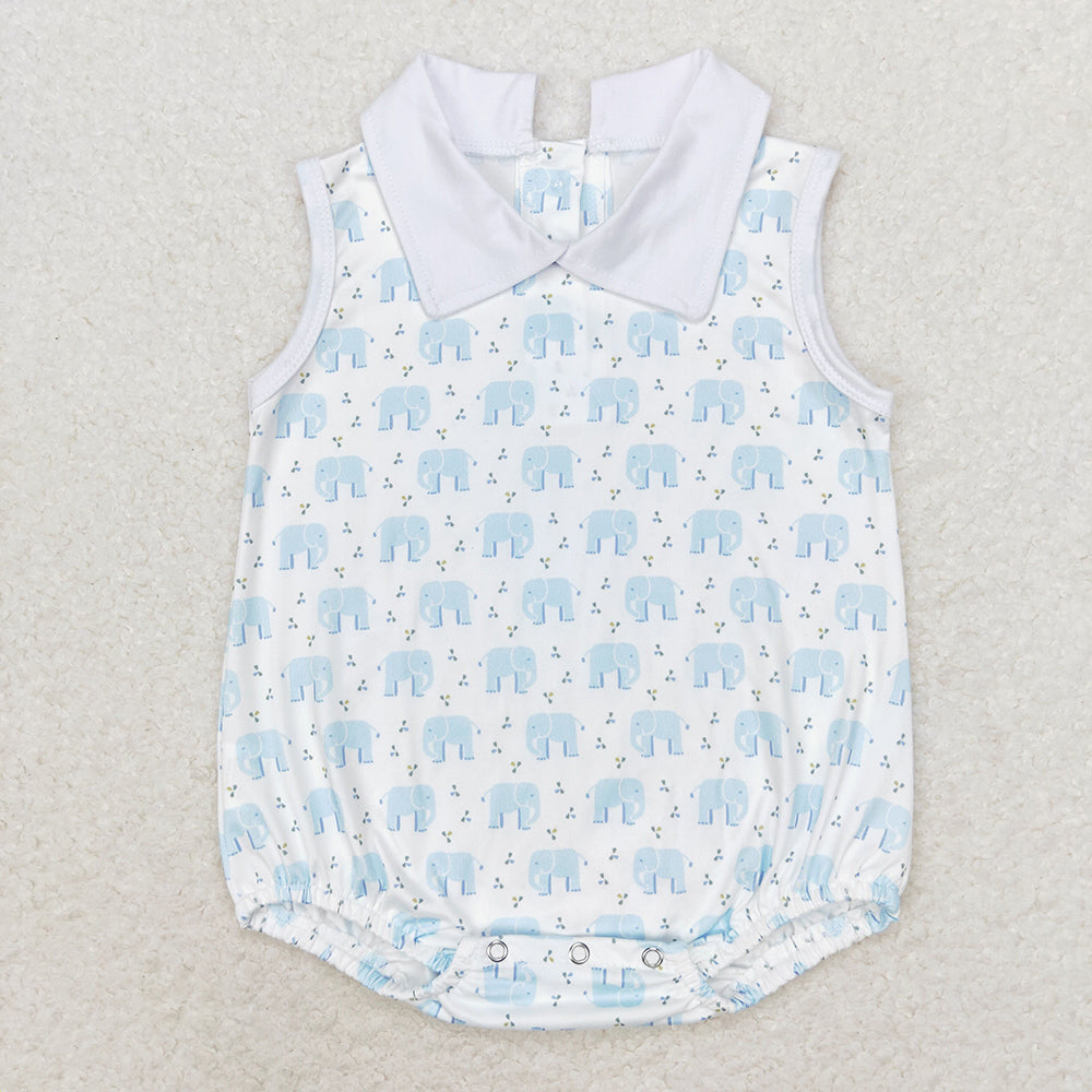 Baby Infant Boys Blue Elephant Sleeveless Rompers