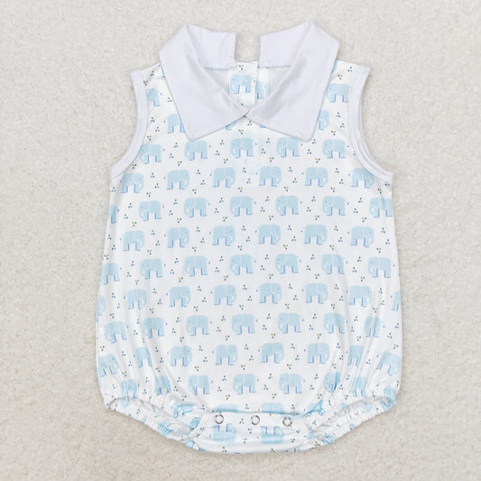 Baby Infant Boys Blue Elephant Sleeveless Rompers