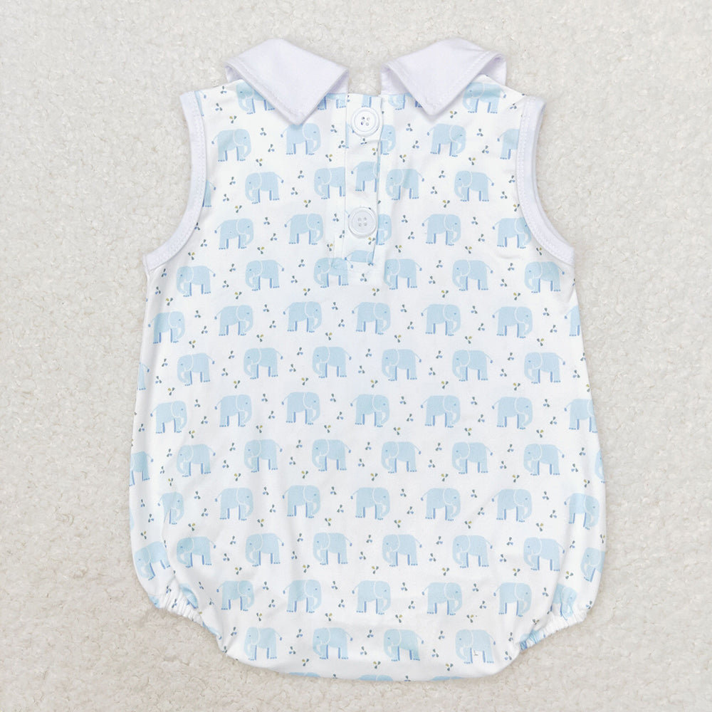 Baby Infant Boys Blue Elephant Sleeveless Rompers