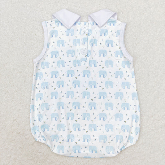 Baby Infant Boys Blue Elephant Sleeveless Rompers