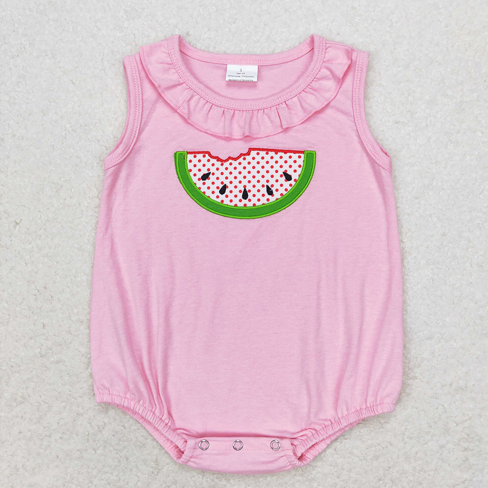 Baby Girls Pink Watermelon Ruffle Rompers