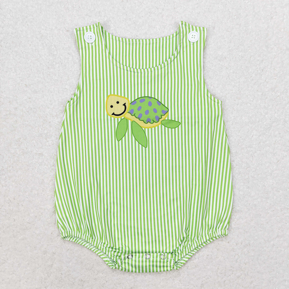Baby Infant Boys Green Stripes Turtle Sleeveless Summer Rompers