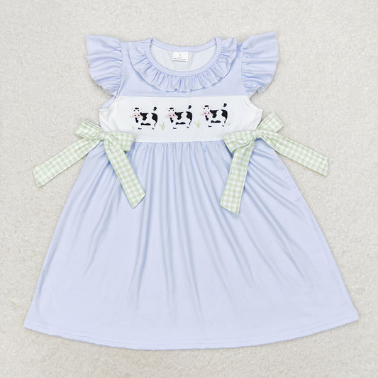 Baby Girls Cows Western Bows Flutter Sleeve Knee Length Dresses