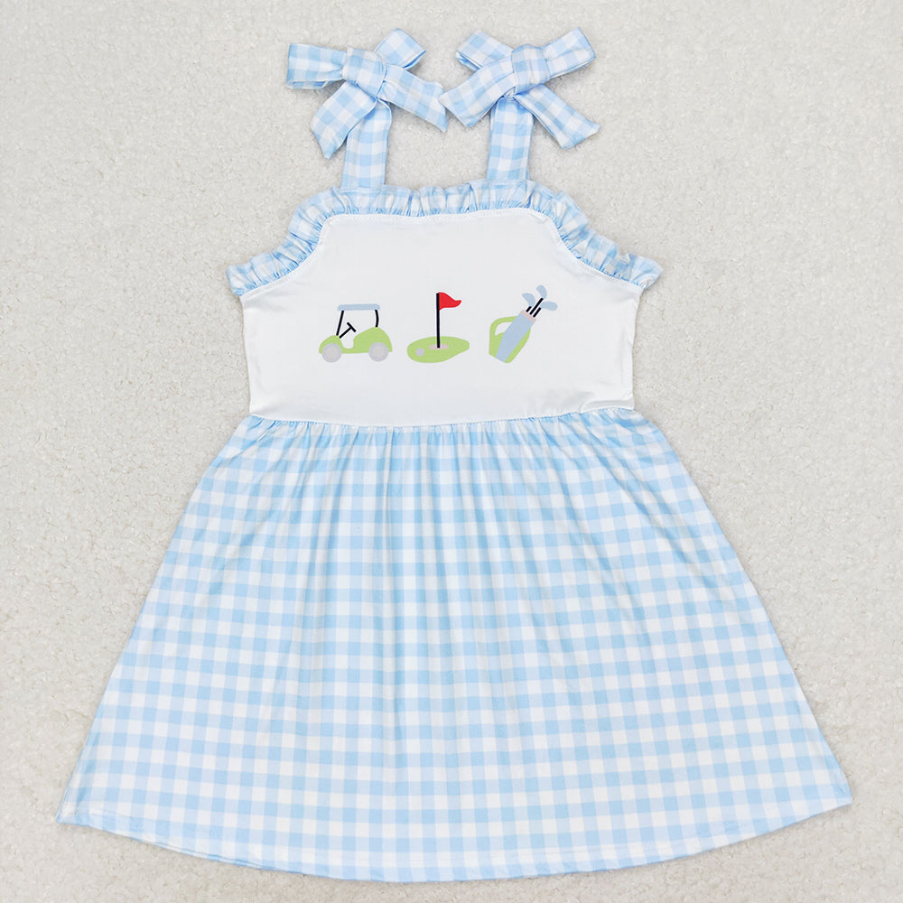 Baby Girls Golf Blue Checkered Straps Knee Length Dresses