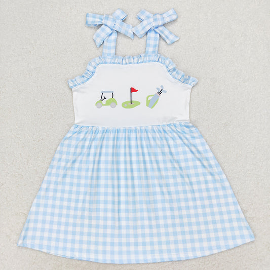 Baby Girls Golf Blue Checkered Straps Knee Length Dresses