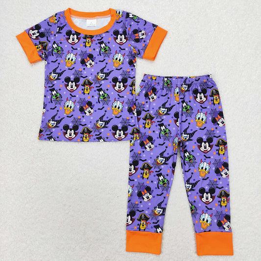 Baby Boys Halloween Cartoon Purple Top Pants Pajamas Clothes Sets